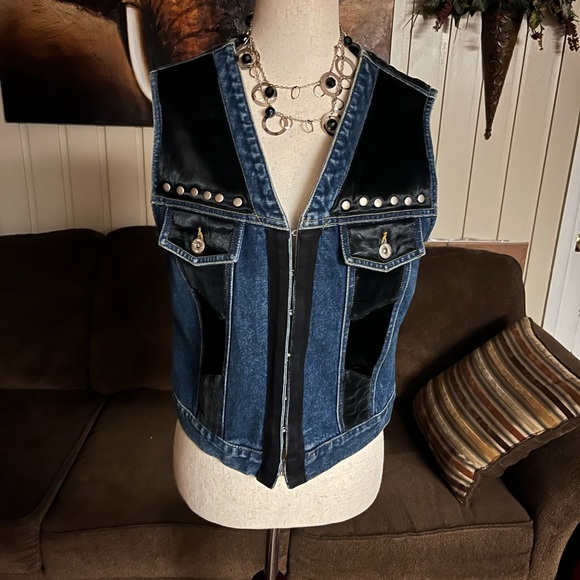 Carole Little Street Wear • Denim • Blue/Black • Silk Patchwork • Medium • Vest - Picture 11 of 12